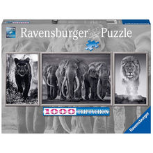 Rompecabezas 1000 pz pantera, elefante y león blanco y negro