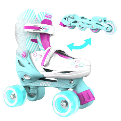 Yvolution patines Neon Combo ajustables (Talla 34-37) con luces LED -  color turquesa y fucsia