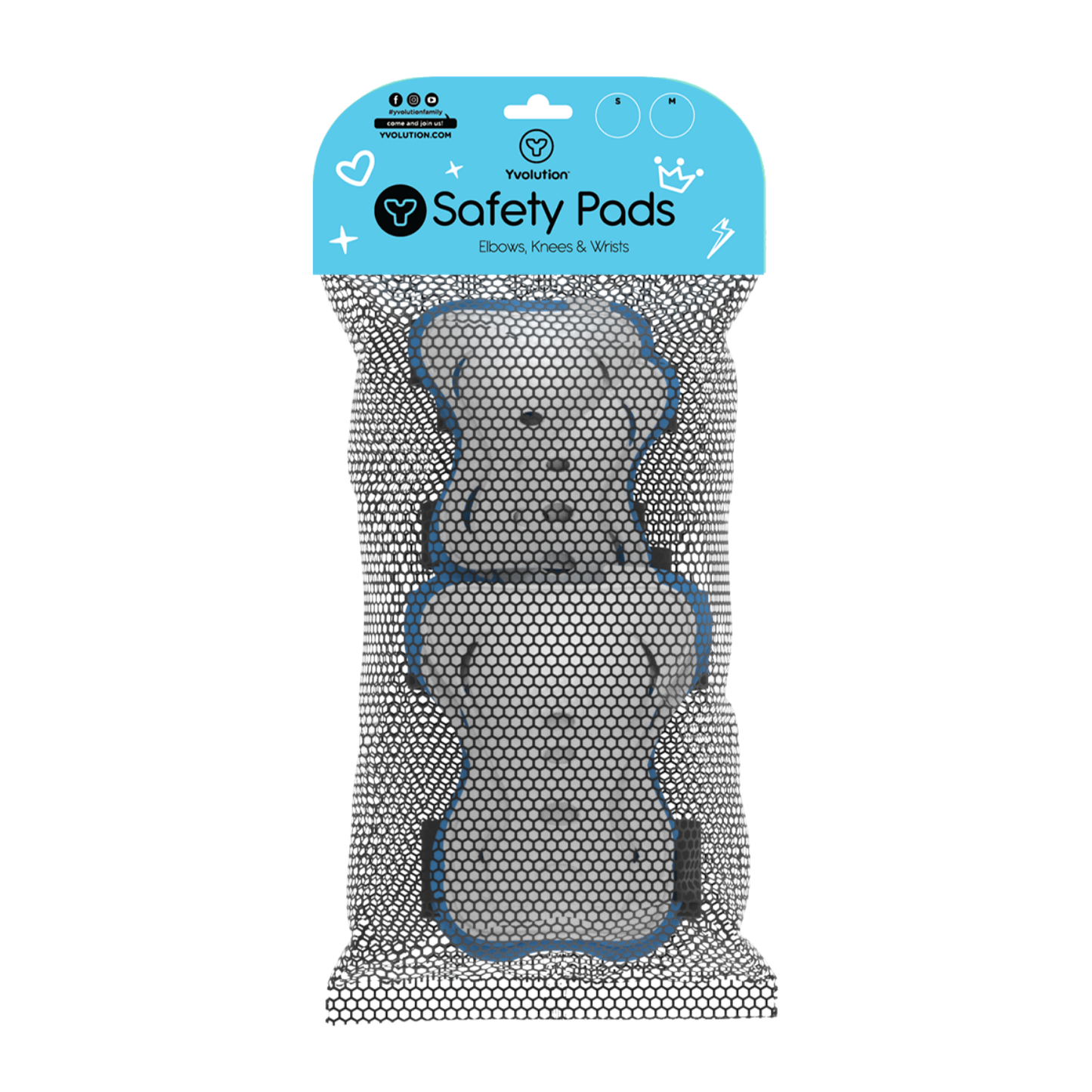 Yvolution set de coderas, rodilleras y muñequeras de seguridad - talla S, color azul