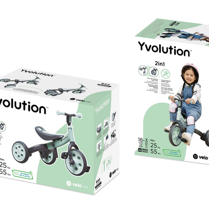 Yvolution triciclo y bicicleta de balance Velo Trike 2 en 1 color verde, 18 meses a 3 años