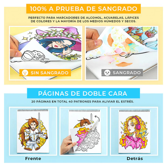 Ohuhu Libro para colorear doble cara a prueba de sangrado modelo Portraits of joy