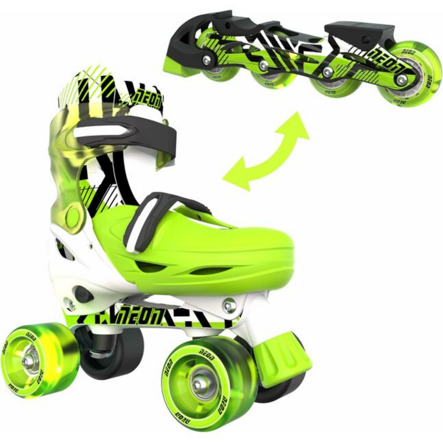 Yvolution patines Neon Combo ajustables (Talla 34-37) con luces LED -  color verde y blanco