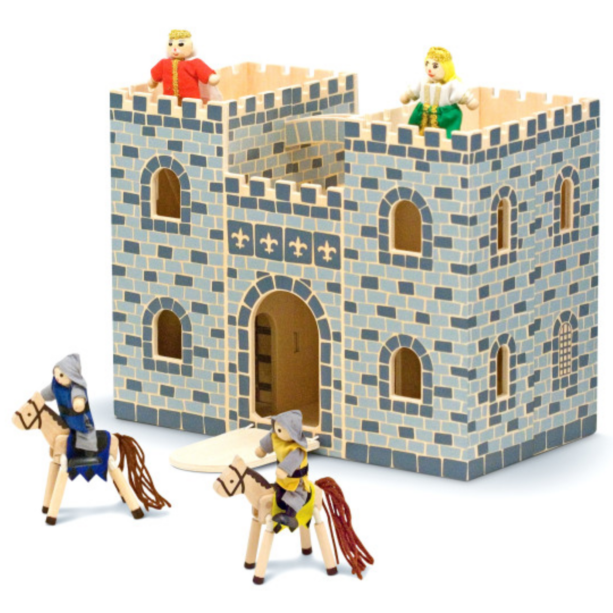Castillo medieval plegable portátil de madera con accesorios