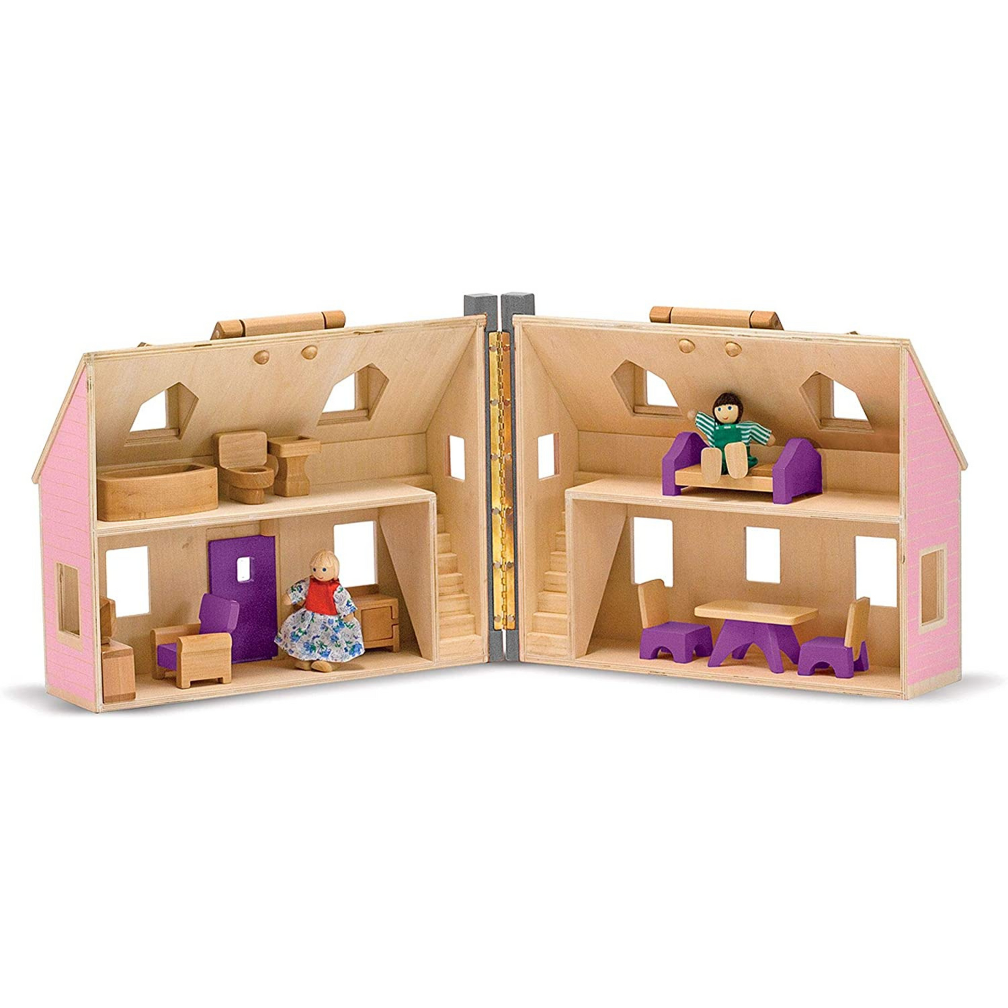 Casa de muñecas plegable portátil de madera con accesorios